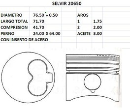 PISTONES 76.50mm VW GOL 1.6 D 0.50