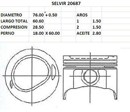 PISTONES 76mm DAIHATSU 1000 0.50 (C/HUNDIDA) TIK