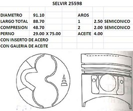 PISTONES 91.10mm HYU-MIT 4D56TD STD (T/G) IN Y GA