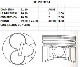 PISTONES  91.10mm HYUNDAI 96  STD (T/G) C/INSERTO