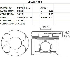PISTONES  92mm TOYOTA HILUX 2.5TD (2KDFTV) 0.50