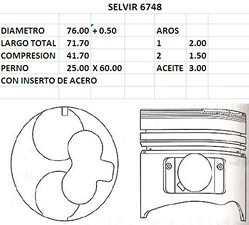 PISTONES 76mm ISUZU 4EC1T 0.50 CON INSERTO TIK