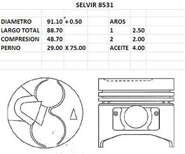 PISTONES 91.10mm HYU-MIT 4D56 0.50 (T/G)