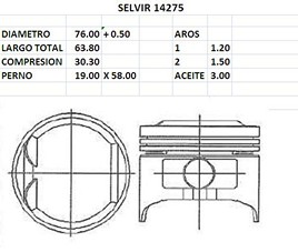 PISTONES 76mm DAIHATSU 1300 0.50 EUROSUN