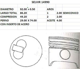 PISTONES  92mm TOYOTA HILUX (2LT) 0.50 TIK