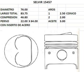 PISTONES 76mm FIAT 1.3 DIESEL STD TIK