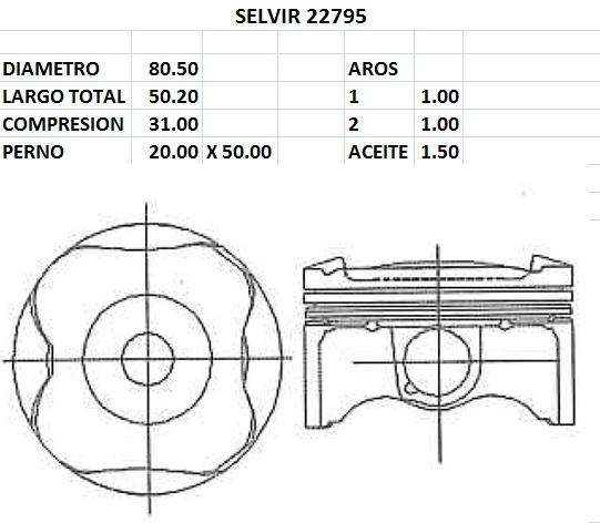 PISTONES 80.50mm TOYOTA COROLLA 1.8 N 08 STD