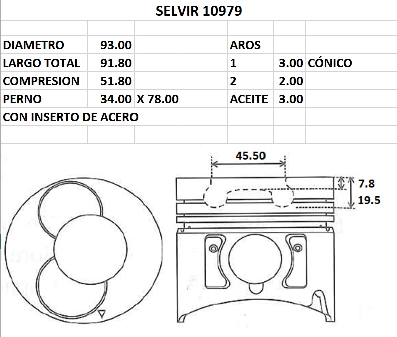 PISTONES  93mm CAMION JAC TURBO  STD