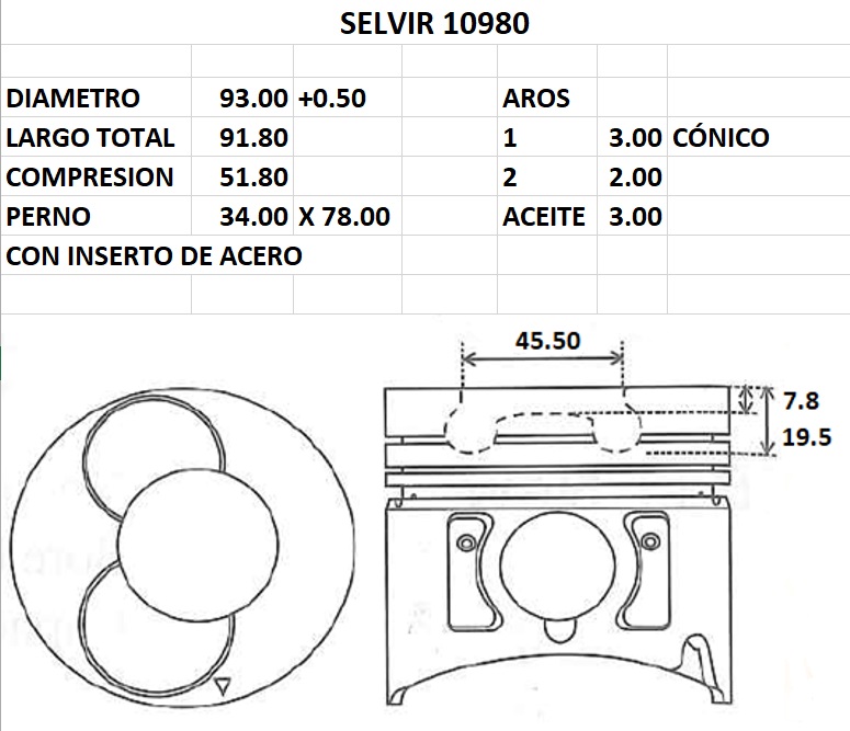 PISTONES  93mm CAMION JAC TURBO 0.50