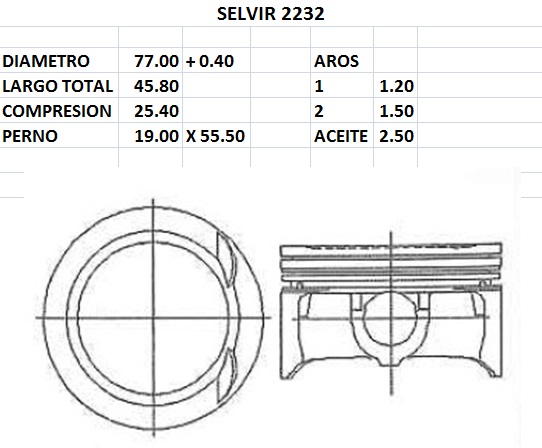 PISTONES 77mm FIAT 1.6 16v MOTOR E-TORQ 0.40