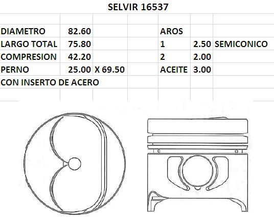 PISTONES 82.60mm FIAT 1.7-1.9 DIESEL STD (3mm)
