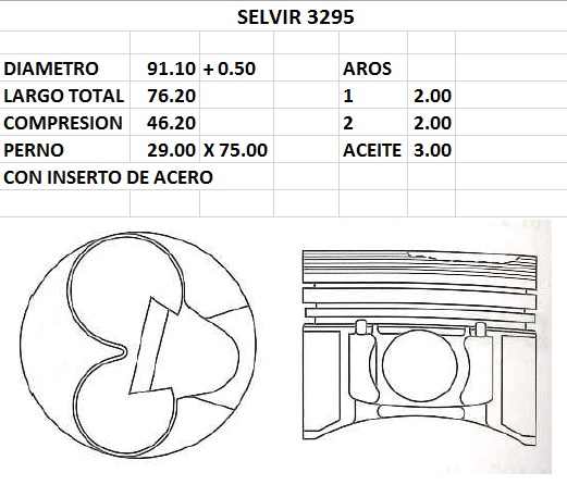 PISTONES  91.10mm HYUNDAI 96 0.50 (T/G) C/INSERTO
